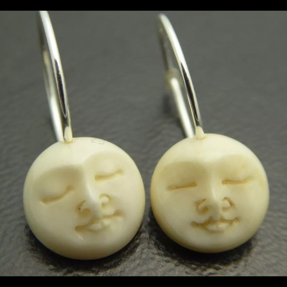Carved Moon Face Earrings - ISO - Picture 6 of 8